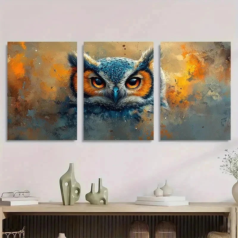 3pcs Owl Nursery Animal Décor Perfect Wall Art Set Canvas Framed 50x70cm - High Quality Print 100% Australian Made Wall Canvas Ready to Hang