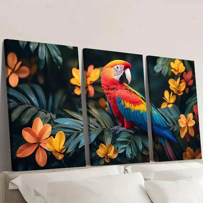 3pcs Vibrant Parrot & Lush Greenery Colorful Wall Art Set Canvas Framed 40x60cm - High Quality Print 100% Australian Made Wall Canvas Ready to Hang