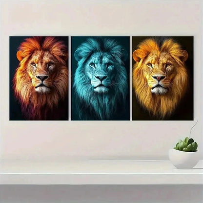 3pcs Dustin Way African Animals Lion ET  Wall Art Set Canvas Framed 50x70cm - High Quality Print 100% Australian Made Wall Canvas Ready to Hang - Bella Home Decor