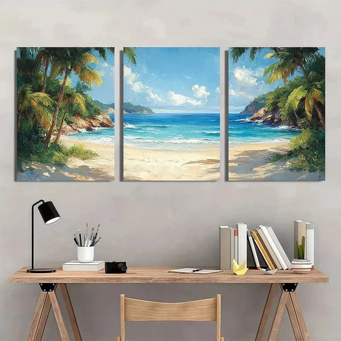 3pcs Tropical Sandy Beach View Greenery Scene Wall Art Canvas Unframed – High Quality Print 100% Australian Made Wall Canvas