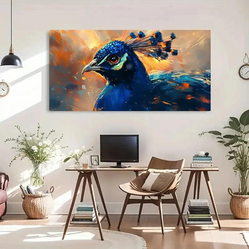 Peacock Artistic Feather Décor Wall Art Canvas Office Home Room Framed 120x60cm - Bella Home Decor