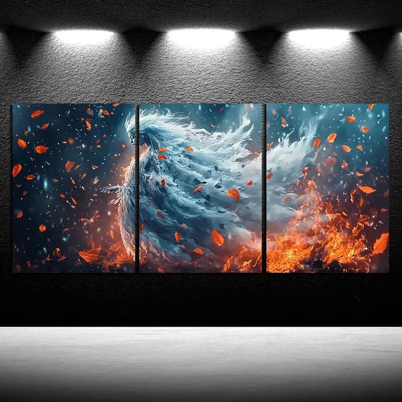 3pcs Woman Dancing in The Wind Golden Leaves Metal Print Ready to Hang Art - Bella Home Decor