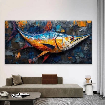 Abstract Marlin Fish Wall Art Canvas Office Home Room Framed 120x60cm