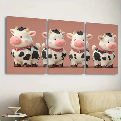 3pcs Farm Style, Cute Cow Wall Art Canvas Unframed - High Quality Print 100% Australian Made Wall Canvas - Bella Home Decor