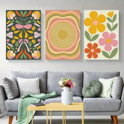 3pcs Vibrant Abstract floral Canvas Wall Art Canvas Unframed - High Quality Print 100% Australian Made Wall Canvas - Bella Home Decor