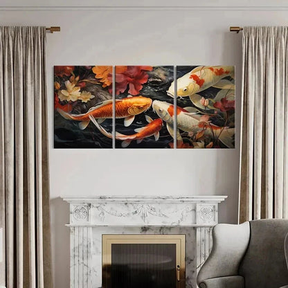 3pcs Japanese Style Koi Fish & Flowers Wall Art Set Canvas Framed 50x70cm - High Quality Print 100% Australian Made Wall Canvas Ready to Hang - Bella Home Decor