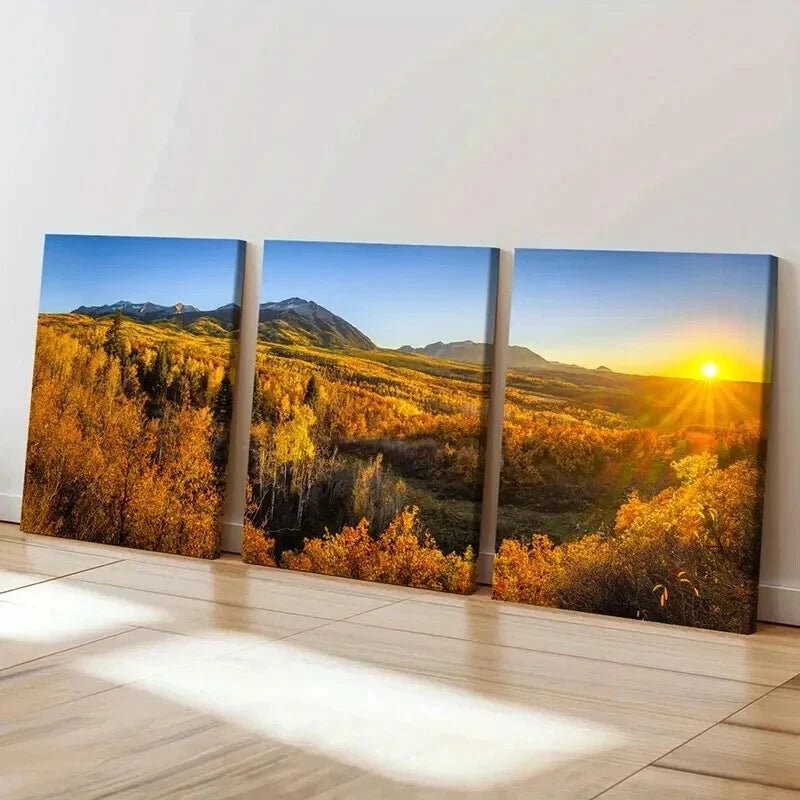 3pcs Autumn Forest Mountains Landscape  Wall Art Set Canvas Framed 60x90cm - High Quality Print 100% Australian Made Wall Canvas Ready to Hang - Bella Home Decor
