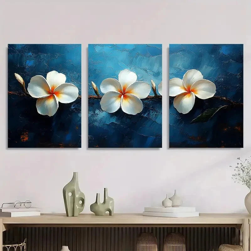 3pcs White Plumeria Flower Elegant Perfect Wall Art Set Canvas Framed 40x60cm - High Quality Print 100% Australian Made Wall Canvas Ready to Hang - Bella Home Decor