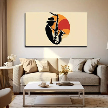 Saxophone Silhouette Orange Wall Art Canvas Office Home Room Framed 120x60cm