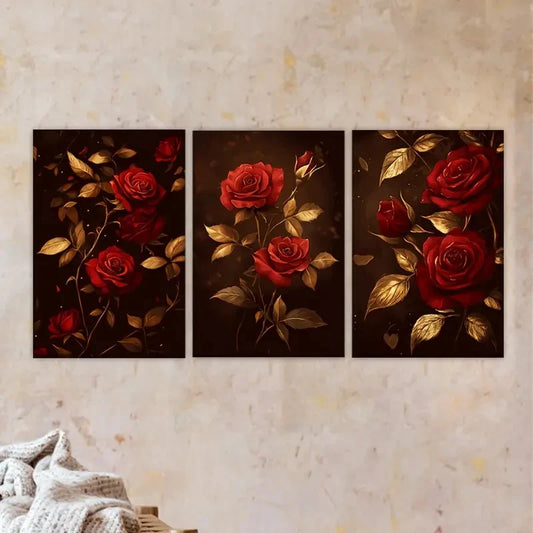3pcs A bunch of red roses on a black Wall Art Set Canvas Framed 60x90cm - High Quality Print 100% Australian Made Wall Canvas Ready to Hang