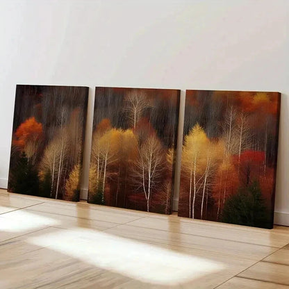 3pcs Autumn Forest Palette Abstract Artwork Wall Art Set Canvas Framed 50x70cm - High Quality Print 100% Australian Made Wall Canvas Ready to Hang - Bella Home Decor