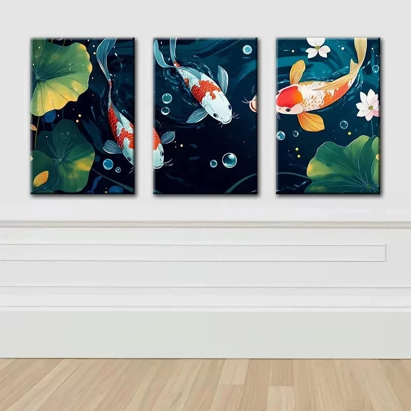 3pcs Colorful koi in the water Metal Print Ready to Hang Art - Bella Home Decor