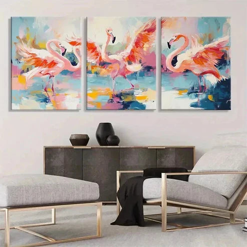 3pcs Vibrant Flamingo Color Reflection Art Set Canvas Unframed - High Quality Print 100% Australian Made Wall Canvas