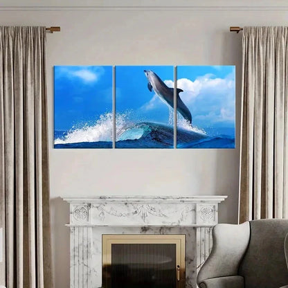 3pcs Dolphins Jumping Out Of The Sea Wall Art Set Canvas Framed 40x60cm - High Quality Print 100% Australian Made Wall Canvas Ready to Hang - Bella Home Decor