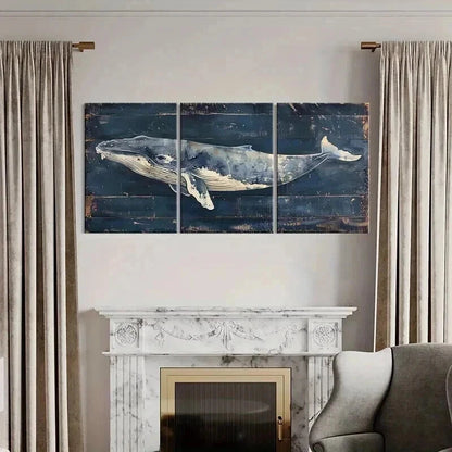 3pcs Abstract Blue Whale & Ocean Life Metal Print Ready to Hang Art - Bella Home Decor