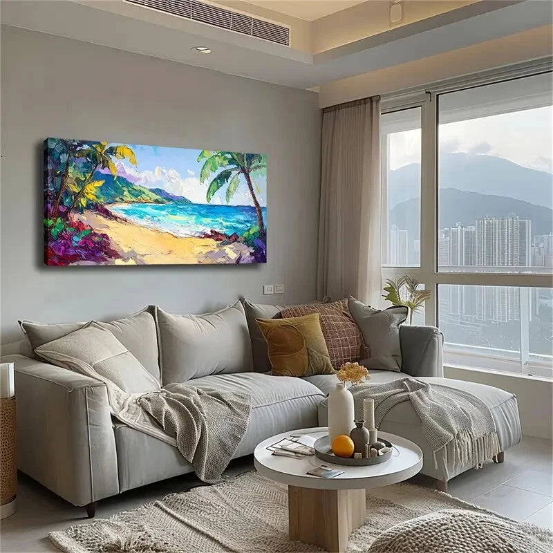 Vibrant Golden Sand Blue Ocean Wall Art Canvas Office Home Room Framed 120x60cm - Bella Home Decor