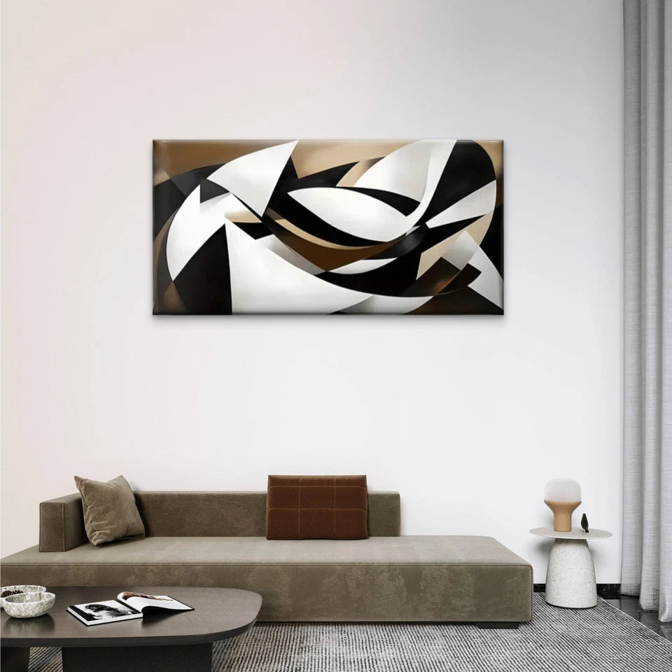 Black White Abstract Shapes Wall Art Canvas Office Home Room Framed 120x60cm