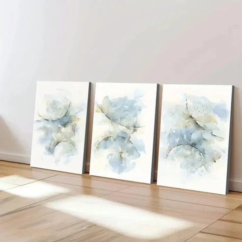 3pcs Abstract Blue Gray Brush Strokes White Wall Art Canvas Unframed - High Quality Print 100% Australian Made Wall Canvas - Bella Home Decor