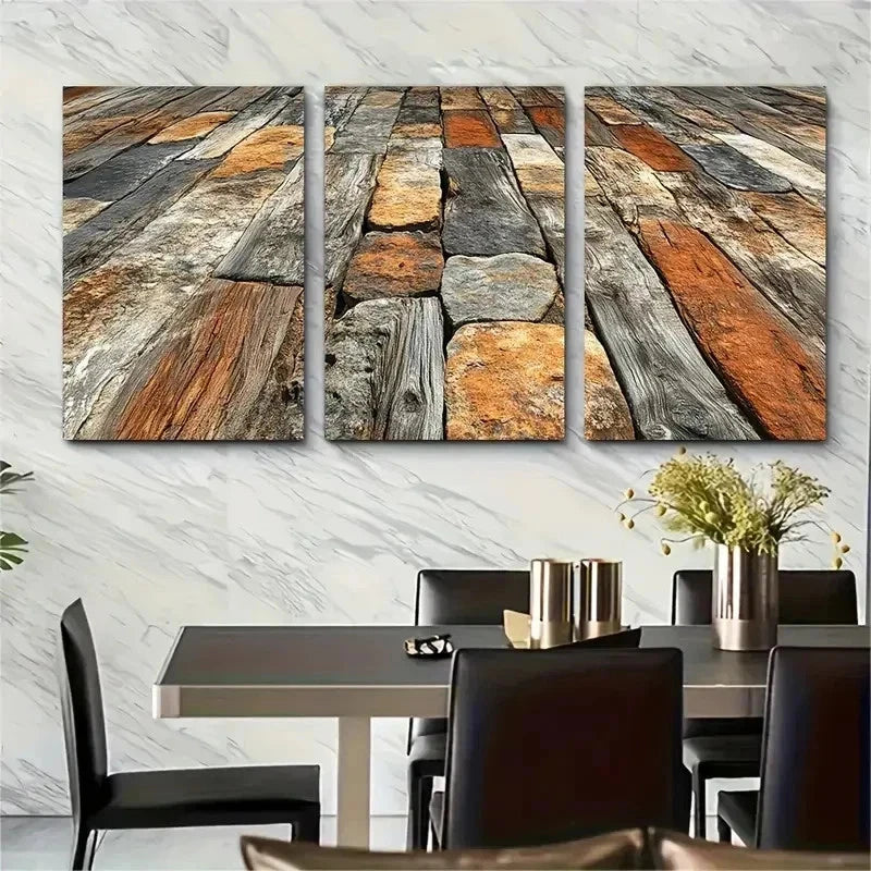 3pcs Warm Brown & Gray Tones Perfect Wall Art Set Canvas Framed 50x70cm - High Quality Print 100% Australian Made Wall Canvas Ready to Hang