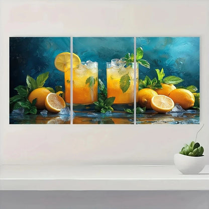 3pcs Lemon Cocktail Vibrant Colors Metal Print Ready to Hang Art - Bella Home Decor