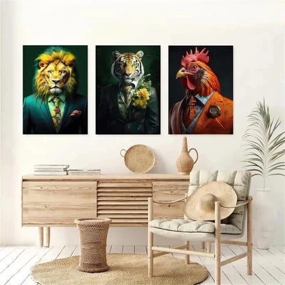 3pcs Rooster Tiger Lion Portrait Décor Perfect Wall Art Set Canvas Framed 50x70cm - High Quality Print 100% Australian Made Wall Canvas Ready to Hang - Bella Home Decor