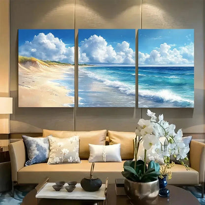 3pcs Beautiful Watercolor Panoramic Beach Metal Print Ready to Hang Art - Bella Home Decor