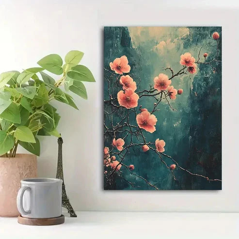 Beautiful Blooming Flowers In Pink White Painting 60x90cm Metal Print Ready to Hang