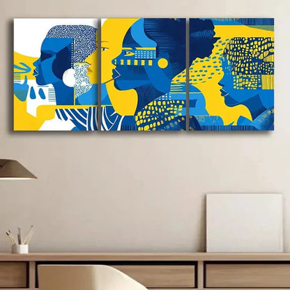 3pcs A Simple Drawing of People in Blue Perfect Wall Art Set Canvas Unframed - High Quality Print 100% Australian Made Wall Canvas - Bella Home Decor