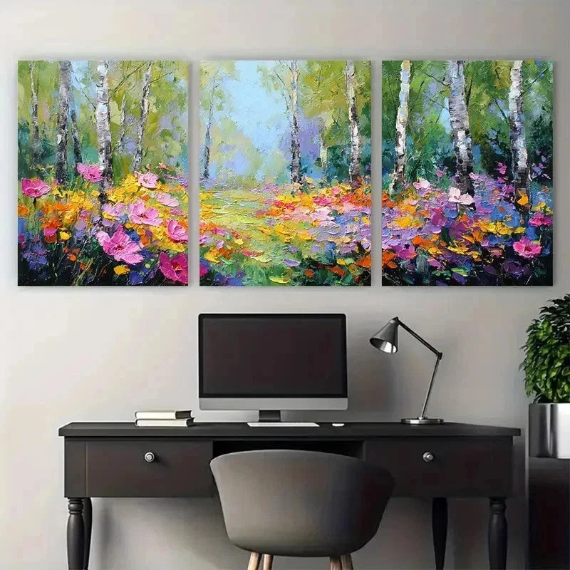 3pcs Impressionist Landscape Impasto Perfect Wall Art Set Canvas Framed 50x70cm - High Quality Print 100% Australian Made Wall Canvas Ready to Hang