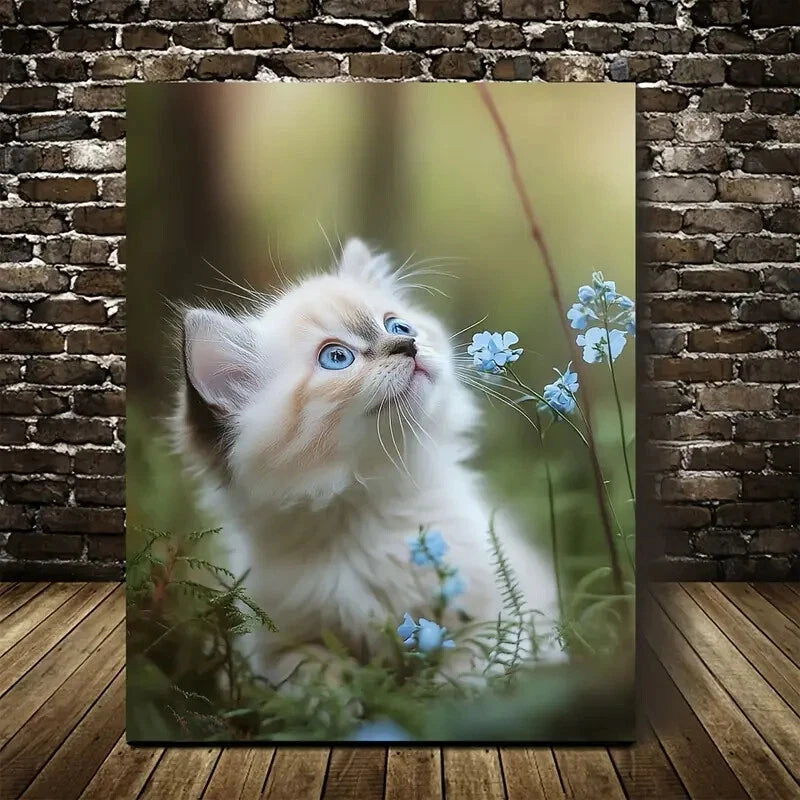Adorable Ragdoll Kitten with Flowers Painting 40x60cm Metal Print Ready to Hang - Bella Home Decor