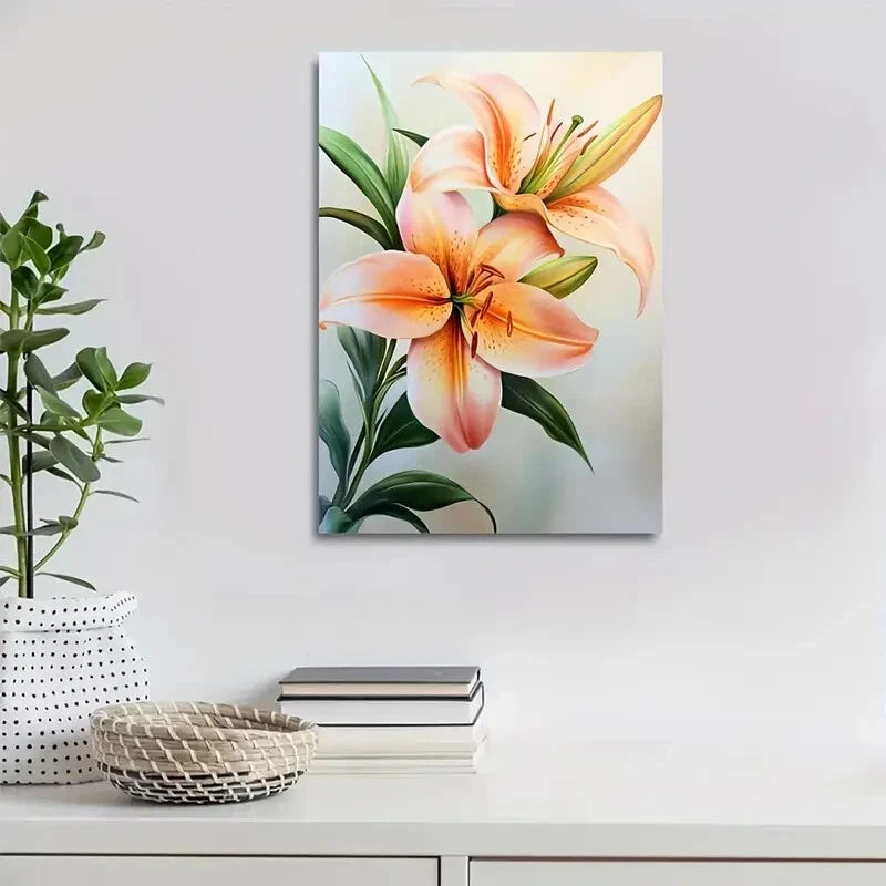Beautiful Orange Lily Elegant Vibrant Painting 40x60cm Metal Print Ready to Hang - Bella Home Decor
