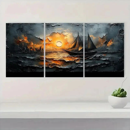 3pcs Sunset Sailboat Scene SD   Wall Art Set Canvas Framed 50x70cm - High Quality Print 100% Australian Made Wall Canvas Ready to Hang