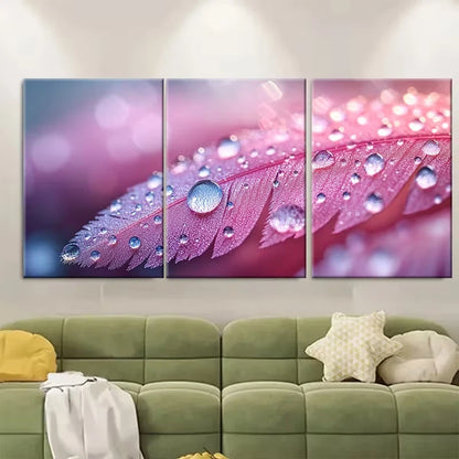 3pcs Raindrop Feather Nature Macro Photography Metal Print Ready to Hang Art - Bella Home Decor