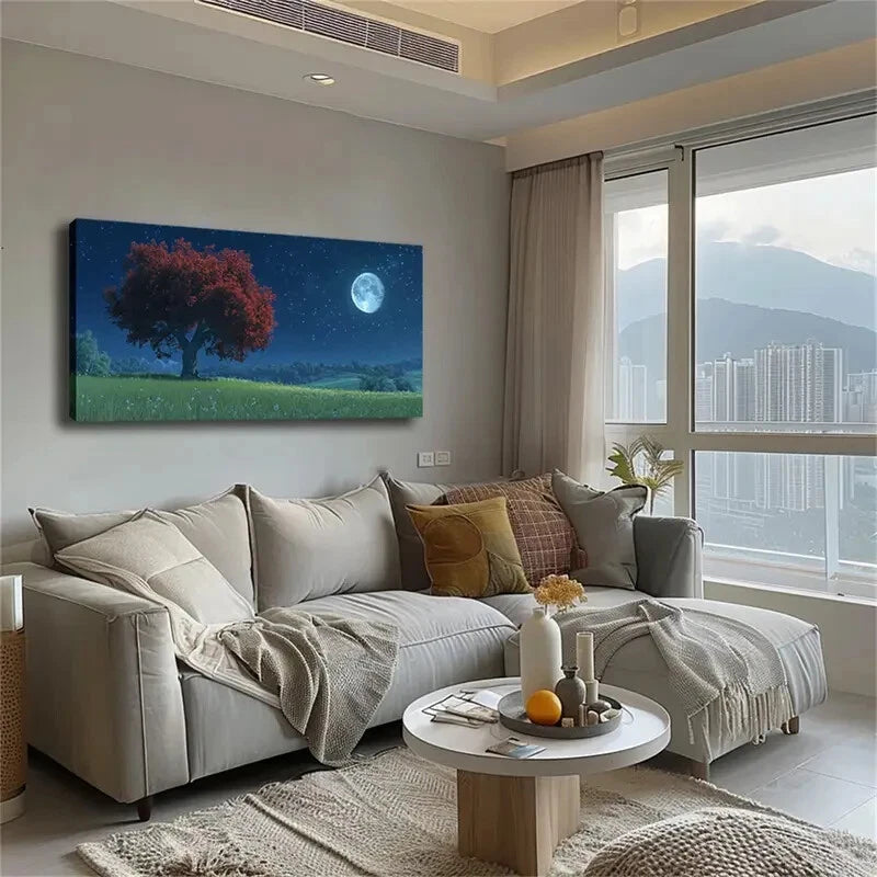 Realistic Red Leaves Starry Wall Art Canvas Office Home Room Framed 120x60cm - Bella Home Decor