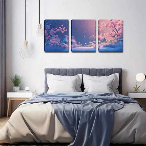 3pcs Pink Cherry Blossom Landscape Wall Art Set Canvas Unframed - High Quality Print 100% Australian Made Wall Canvas