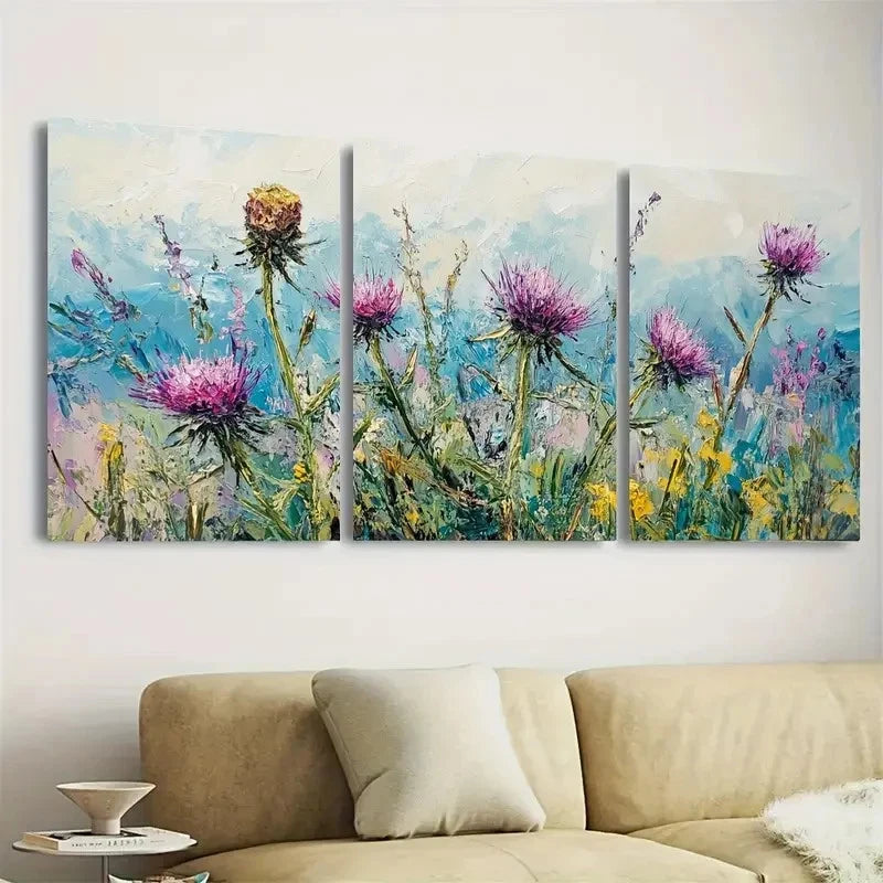 3pcs Vibrant Purple & Pink Wildflowers Wall Art Set Canvas Framed 50x70cm - High Quality Print 100% Australian Made Wall Canvas Ready to Hang - Bella Home Decor