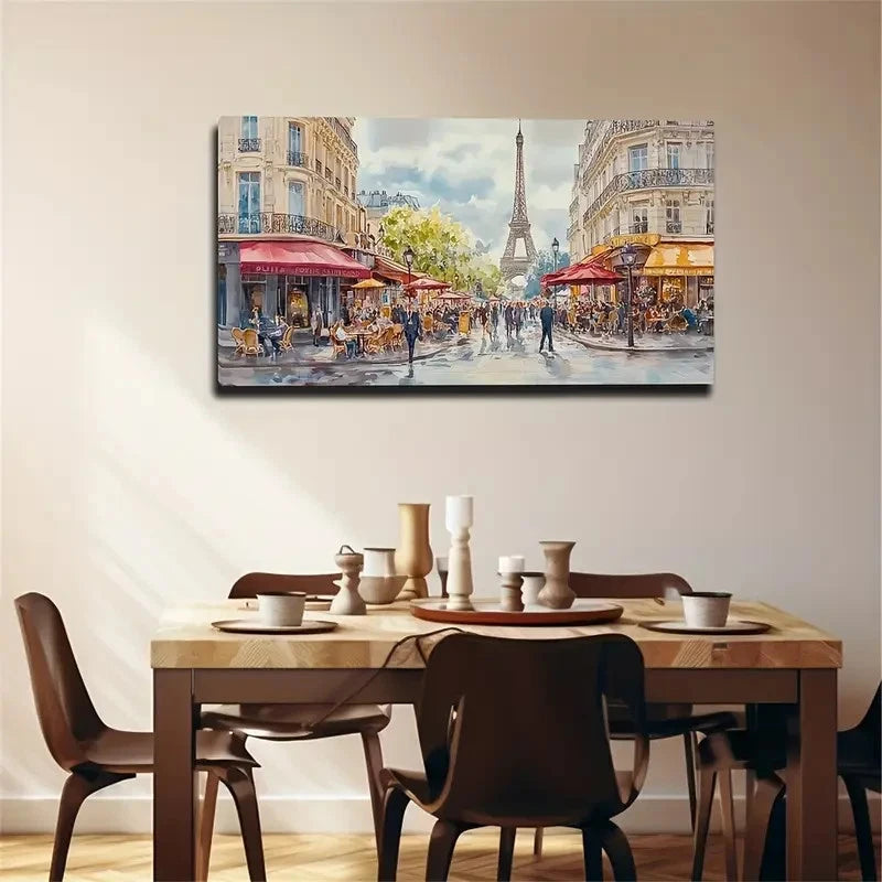 Parisian Street Scene Tower Wall Art Canvas Office Home Room Framed 120x60cm