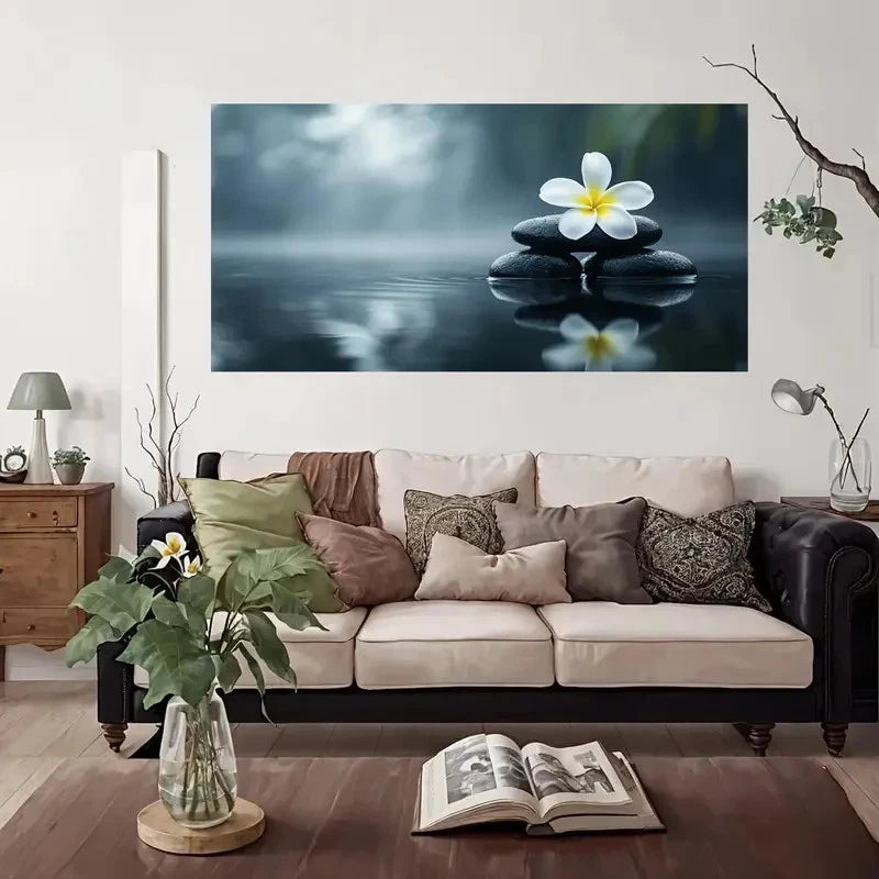 Serene Water & Lotus Flower Wall Art Canvas Office Home Room Framed 120x60cm