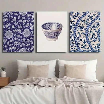 3pcs Nouveau Botanical and Ceramic Design Wall Art Set Canvas Unframed - High Quality Print 100% Australian Made Wall Canvas
