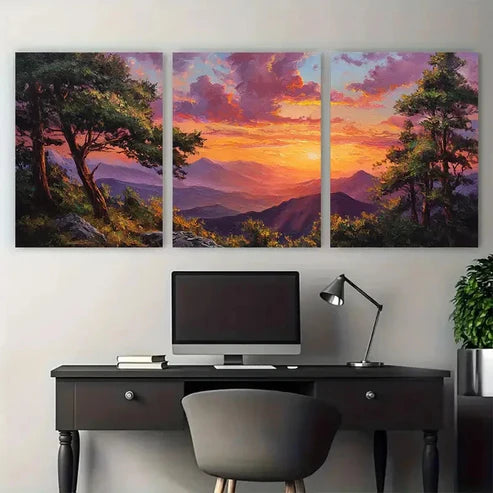 3pcs Sunrise Landscape Tree Scenery Perfect Wall Art Canvas Unframed - High Quality Print 100% Australian Made Wall Canvas