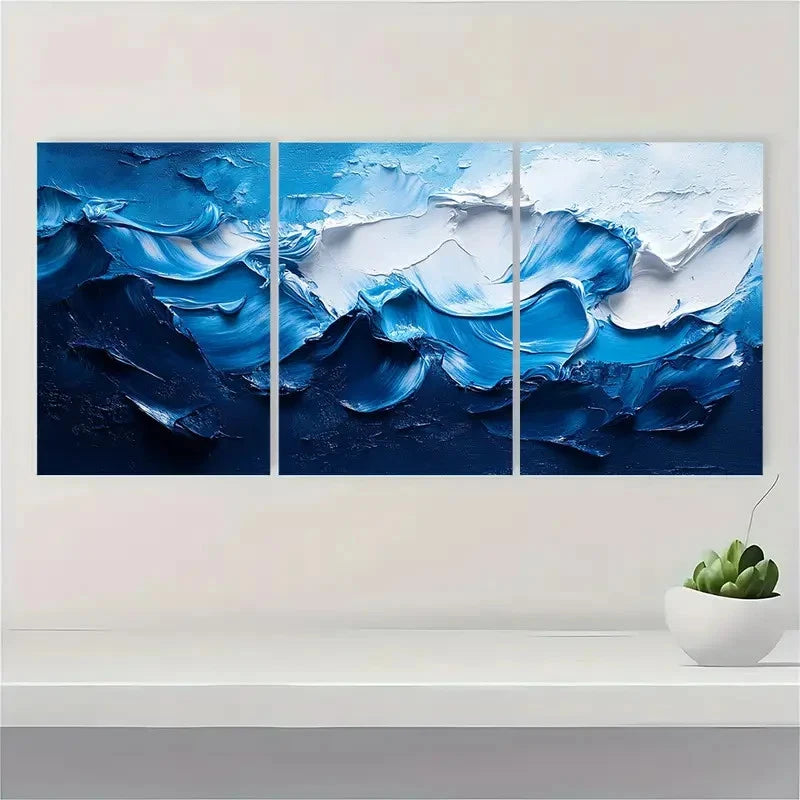 3pcs  Texture Painting Blue Abstract  RT   Wall Art Set Canvas Framed 50x70cm - High Quality Print 100% Australian Made Wall Canvas Ready to Hang - Bella Home Decor