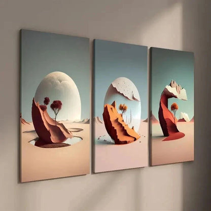 3pcs Planetary Scenery with Trees & Mountains Wall Art Set Canvas Framed 50x70cm - High Quality Print 100% Australian Made Wall Canvas Ready to Hang