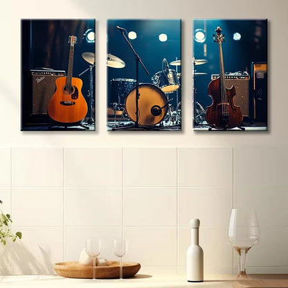 3pcs Band instrument Wall Art Set Canvas Framed 60x90cm - High Quality Print 100% Australian Made Wall Canvas Ready to Hang - Bella Home Decor