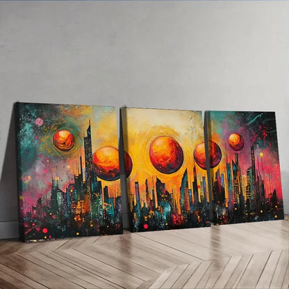 3pcs Abstract Cityscape Skyline Beach Perfect Wall Art Set Canvas Unframed - High Quality Print 100% Australian Made Wall Canvas - Bella Home Decor