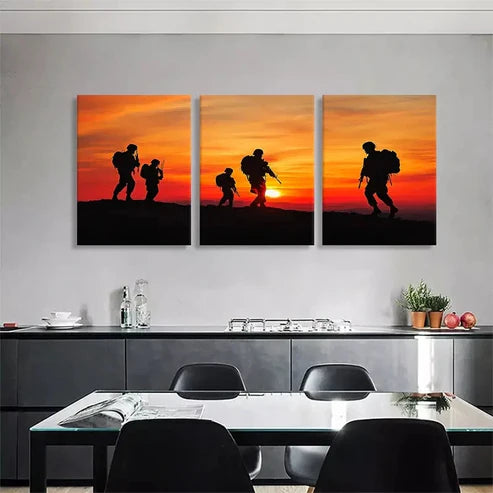 3pcs Military Soldiers Sunset Patriotic Wall Art Canvas Unframed - High Quality Print 100% Australian Made Wall Canvas