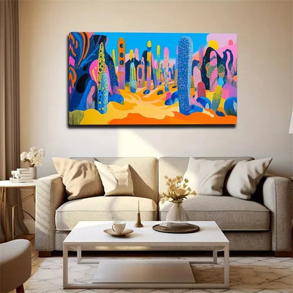 Modern Spray-Painted Cacti Wall Art Canvas Office Home Room Framed 120x60cm