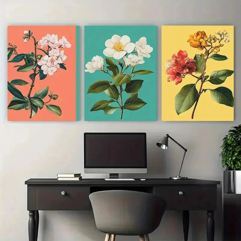 3pcs Colorful Floral & Nature Scenery Perfect Wall Art Set Canvas Framed 50x70cm - High Quality Print 100% Australian Made Wall Canvas Ready to Hang - Bella Home Decor