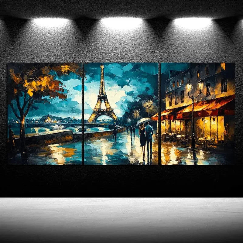 3pcs Street Night View Painting Metal Print Ready to Hang Art - Bella Home Decor