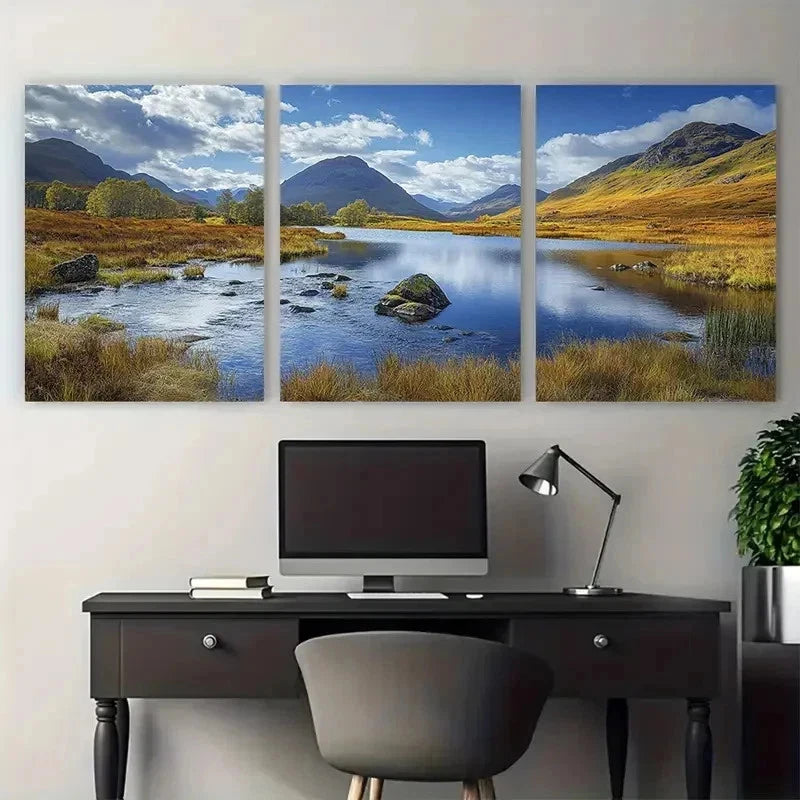 3pcs Glencoe Lochan Na H Achlaise Scenic Perfect Wall Art Set Canvas Framed 50x70cm - High Quality Print 100% Australian Made Wall Canvas Ready to Hang - Bella Home Decor