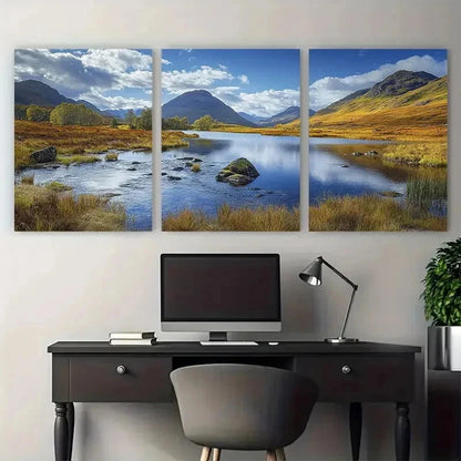3pcs Glencoe Lochan Na H Achlaise Scenic Perfect Wall Art Set Canvas Framed 50x70cm - High Quality Print 100% Australian Made Wall Canvas Ready to Hang - Bella Home Decor